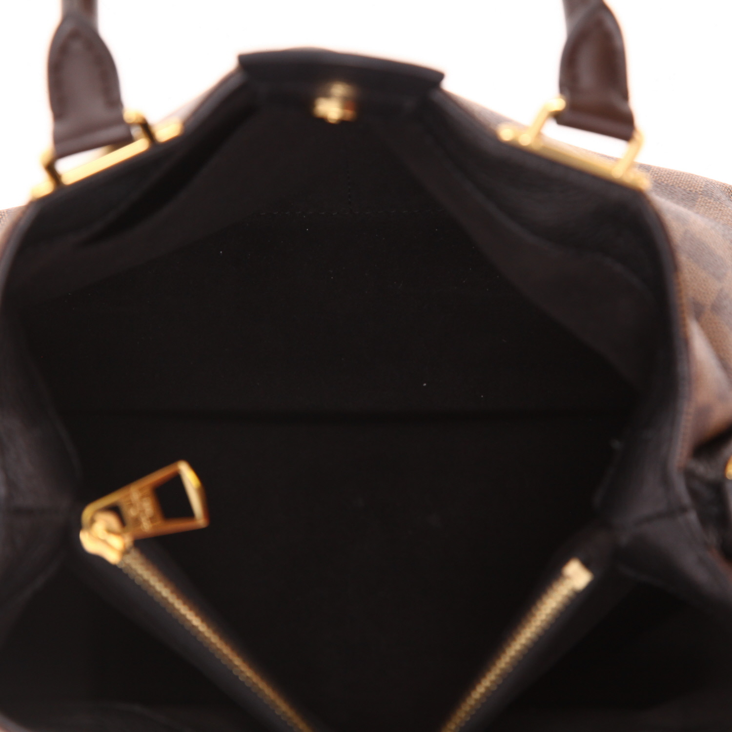 Sac à main Louis Vuitton   en toile damier ébène et cuir noir - Detail D4