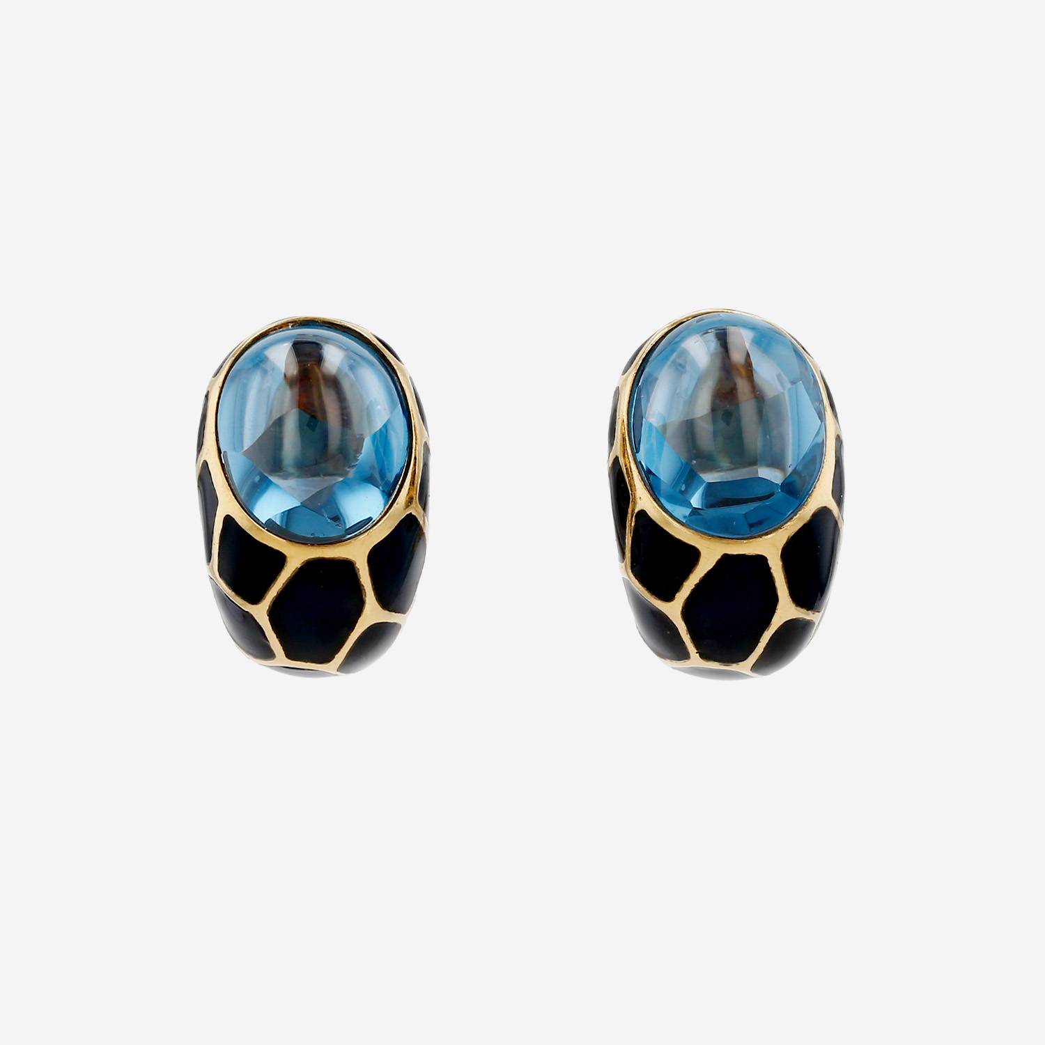 Fred   1980's earrings for non pierced ears in yellow gold, enamel and topaz