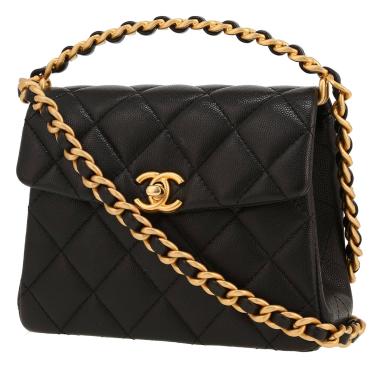 Sac bandoulière Chanel   en cuir grainé matelassé noir