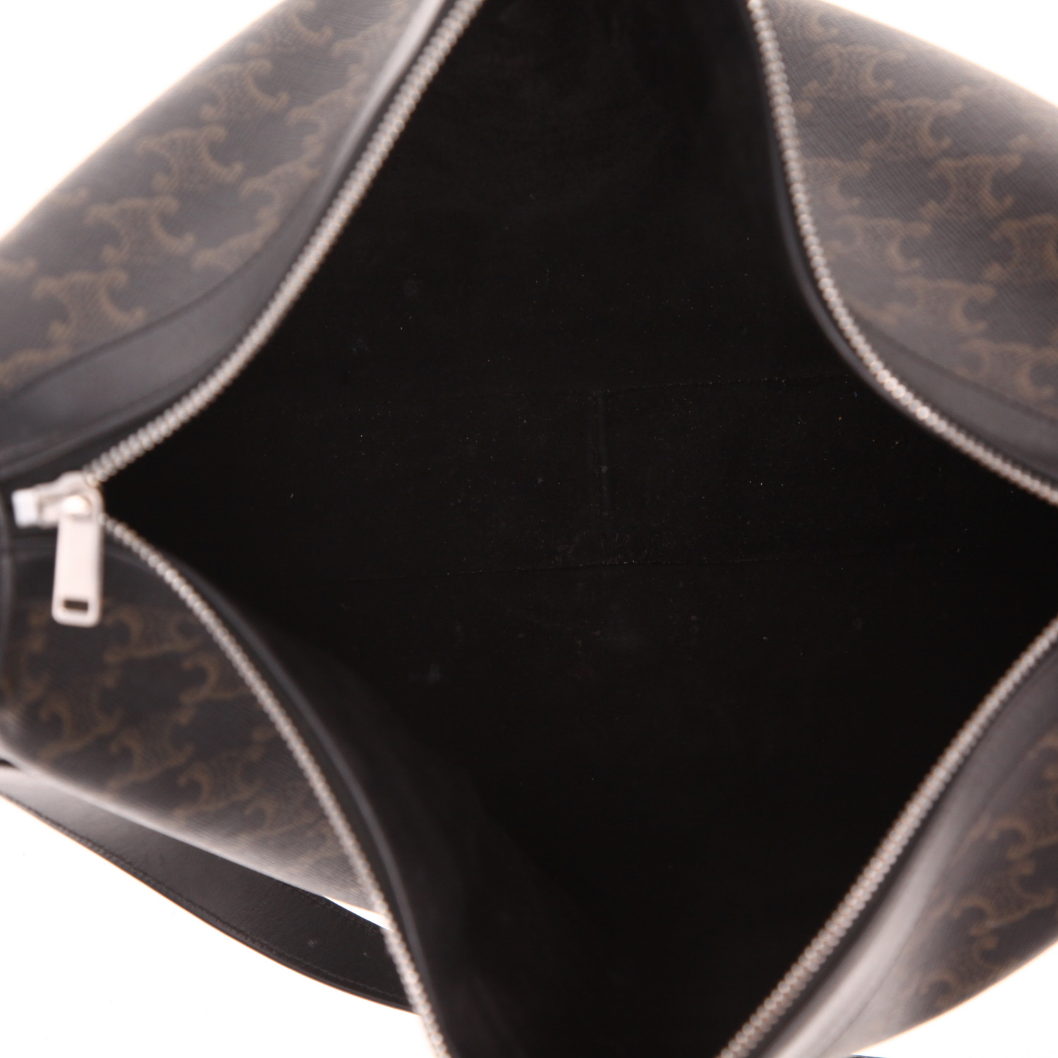 Borsa a tracolla Celine  Romy in tela "Triomphe" marrone e pelle nera - Detail D3