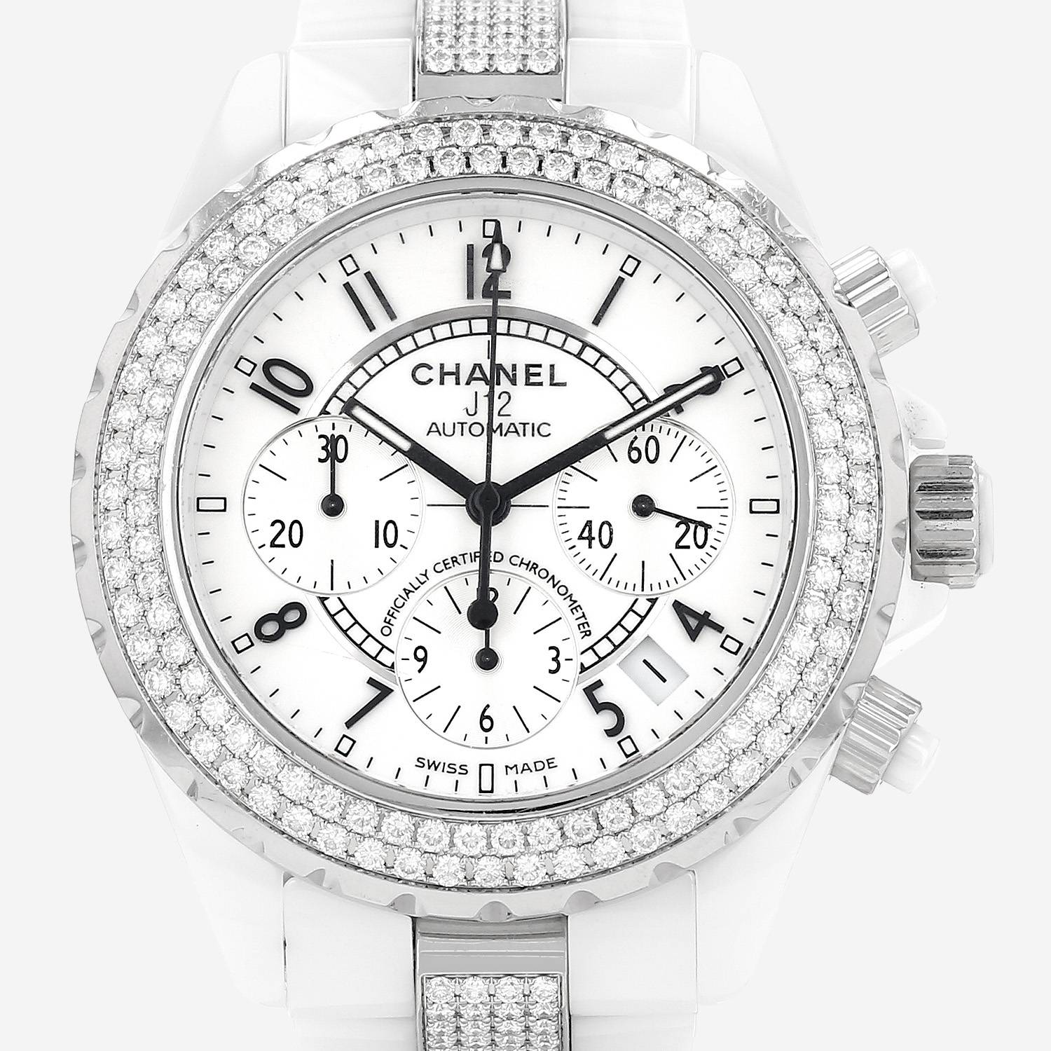 Reloj Chanel J12 Joaillerie de cerámica blanca y acero Circa 2000