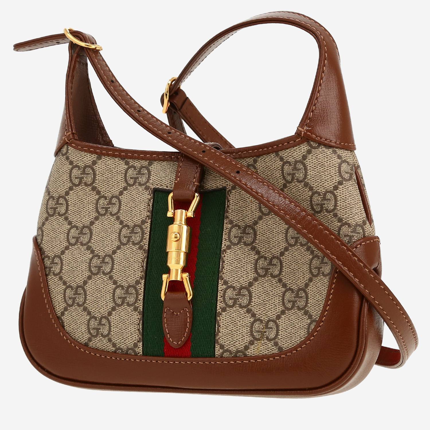 Gucci  Jackie mini  shoulder bag  in beige "sûpreme GG" canvas  and brown leather