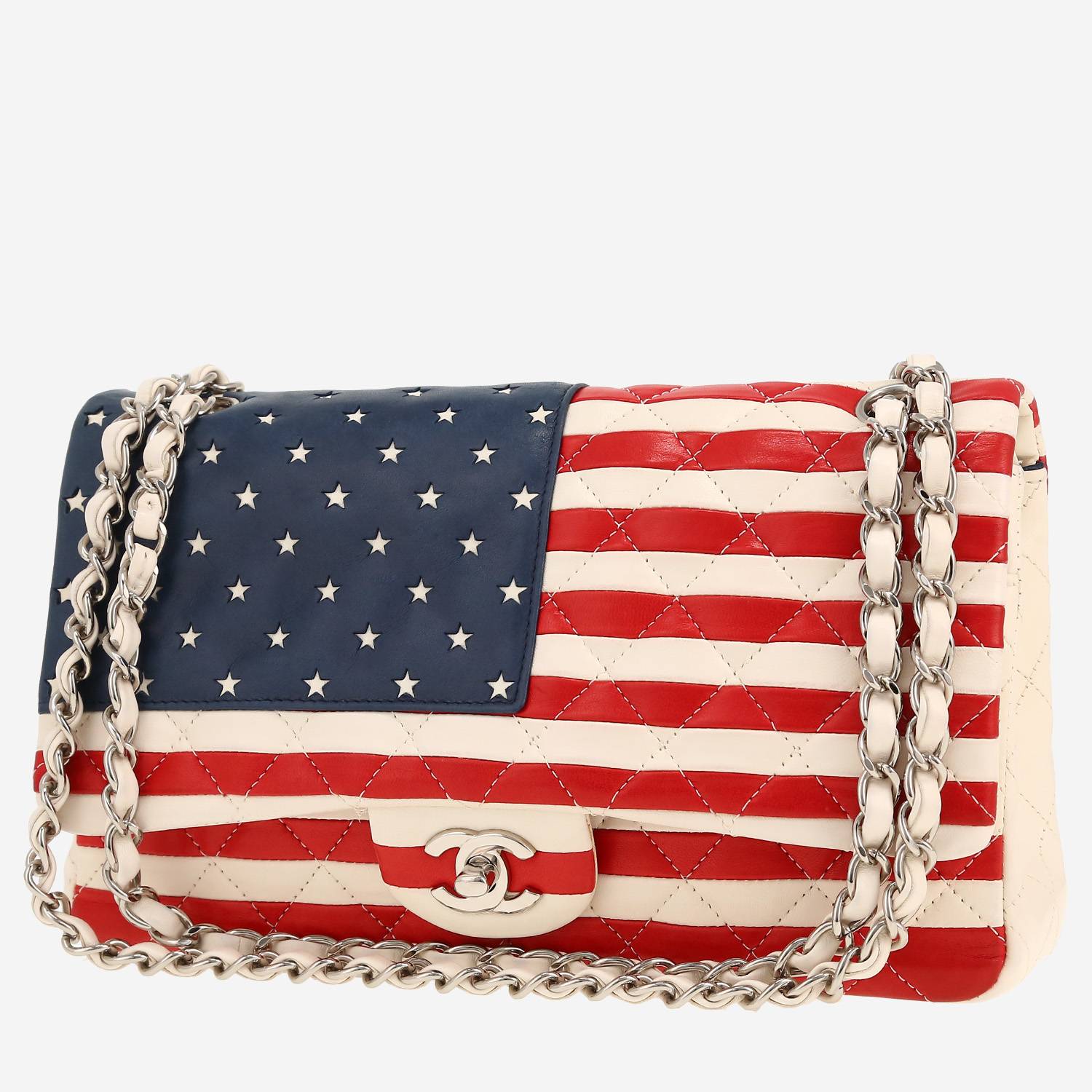 Chanel  Timeless Classic handbag  in red, white and blue quilted leather