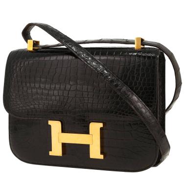 Bolso de mano Hermès  Constance en cocodrilo porosus negro