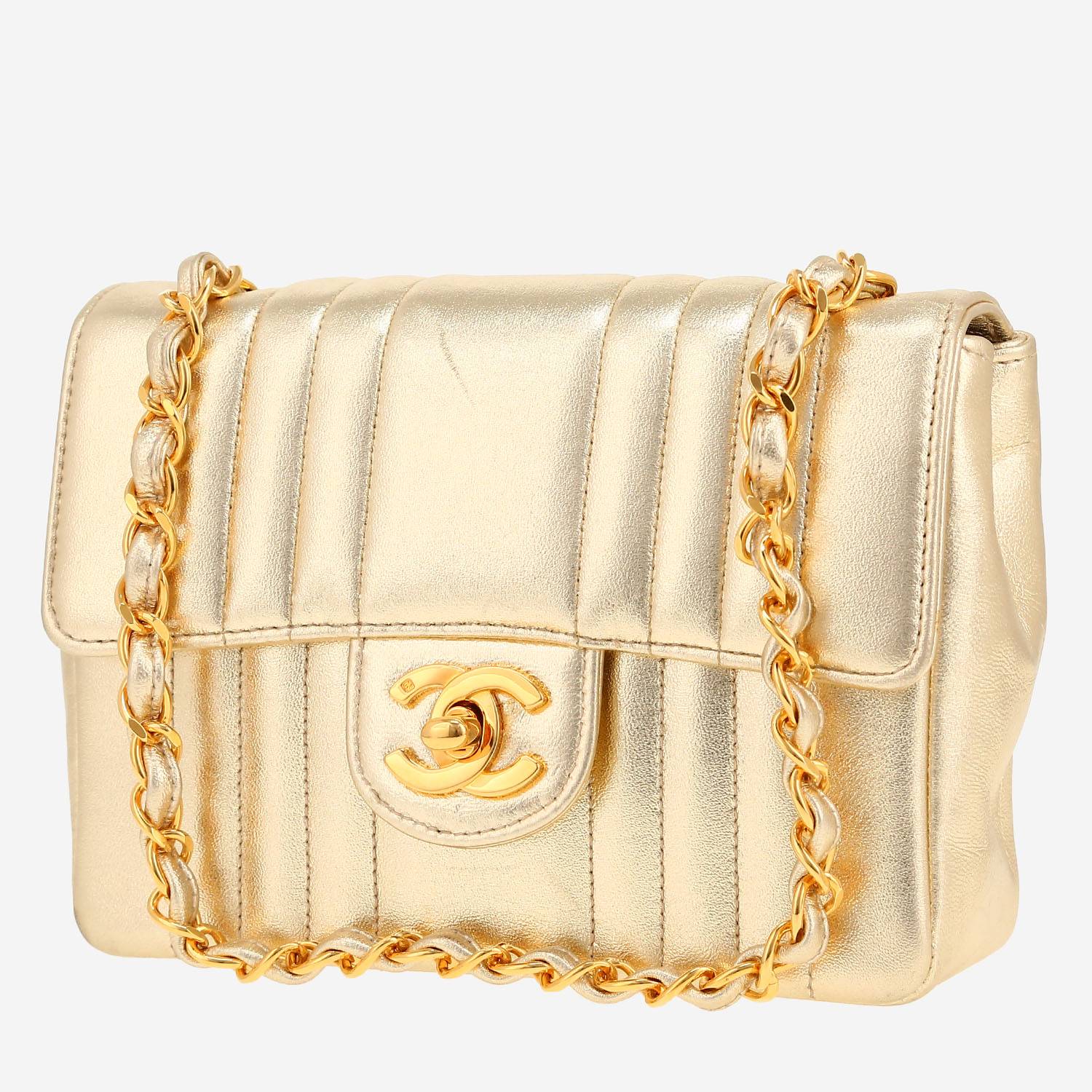 Bolso bandolera Chanel  Mini Carré en cuero acolchado dorado
