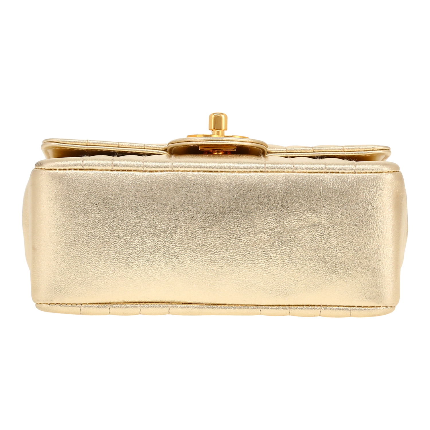 Sac bandoulière Chanel  Mini Carré en cuir matelassé doré - Detail D1