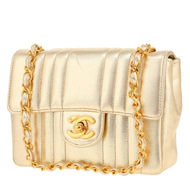 Chanel  Mini Carré shoulder bag  in gold quilted leather
