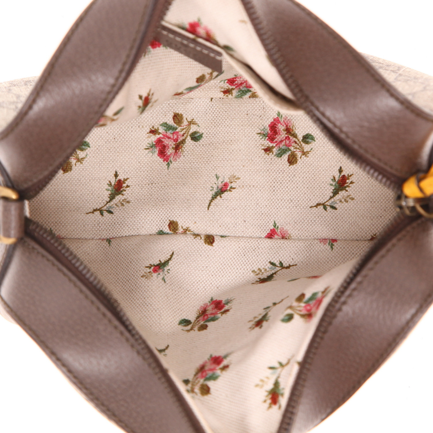 Sac bandoulière Gucci   en toile sûpreme GG beige et cuir marron - Detail D3