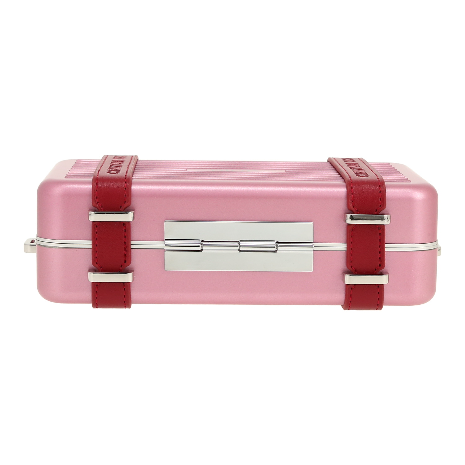 Bolso bandolera Dior  Pochette Personal en aluminio rosa y cuero color burdeos - Detail D1