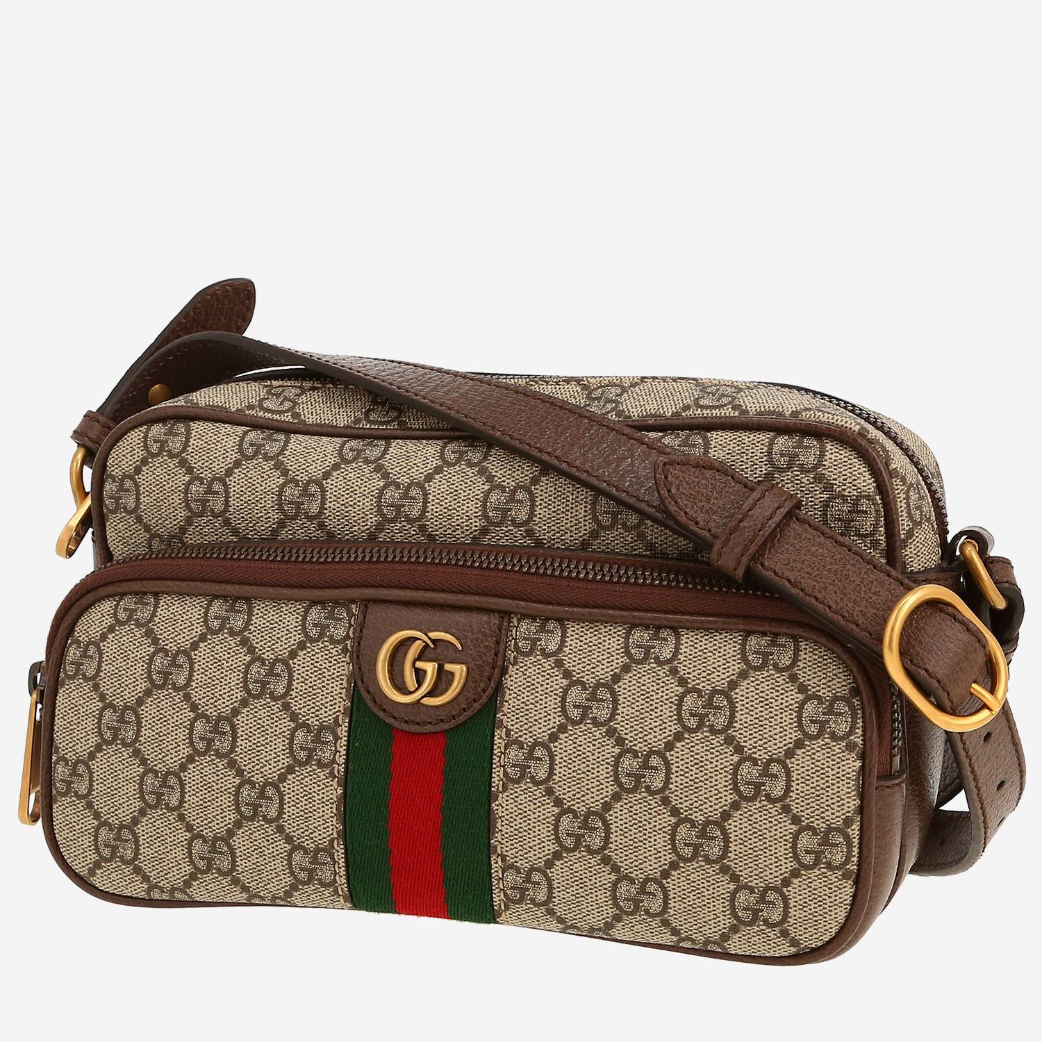 Borsa a tracolla Gucci   in tela "sûpreme GG" beige e pelle marrone