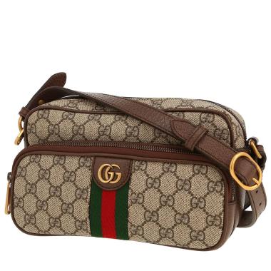 Sac bandoulière Gucci   en toile sûpreme GG beige et cuir marron