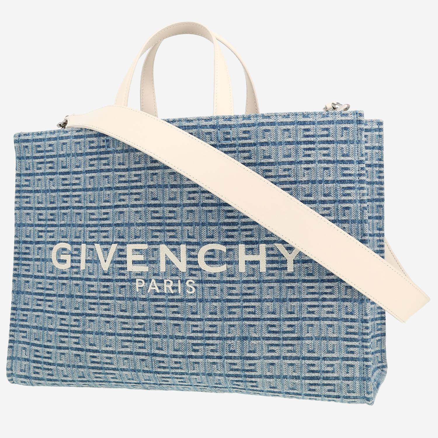 Givenchy   shopping bag  in blue denim canvas  and white leather