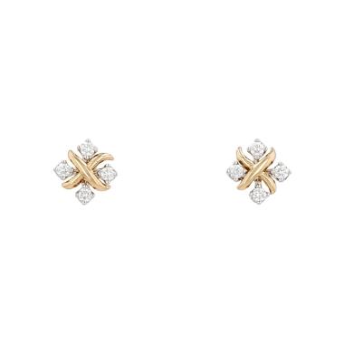 Paire de boucles d'oreilles Tiffany 
Co Sixteen Stones en or jaune, platine et diamants