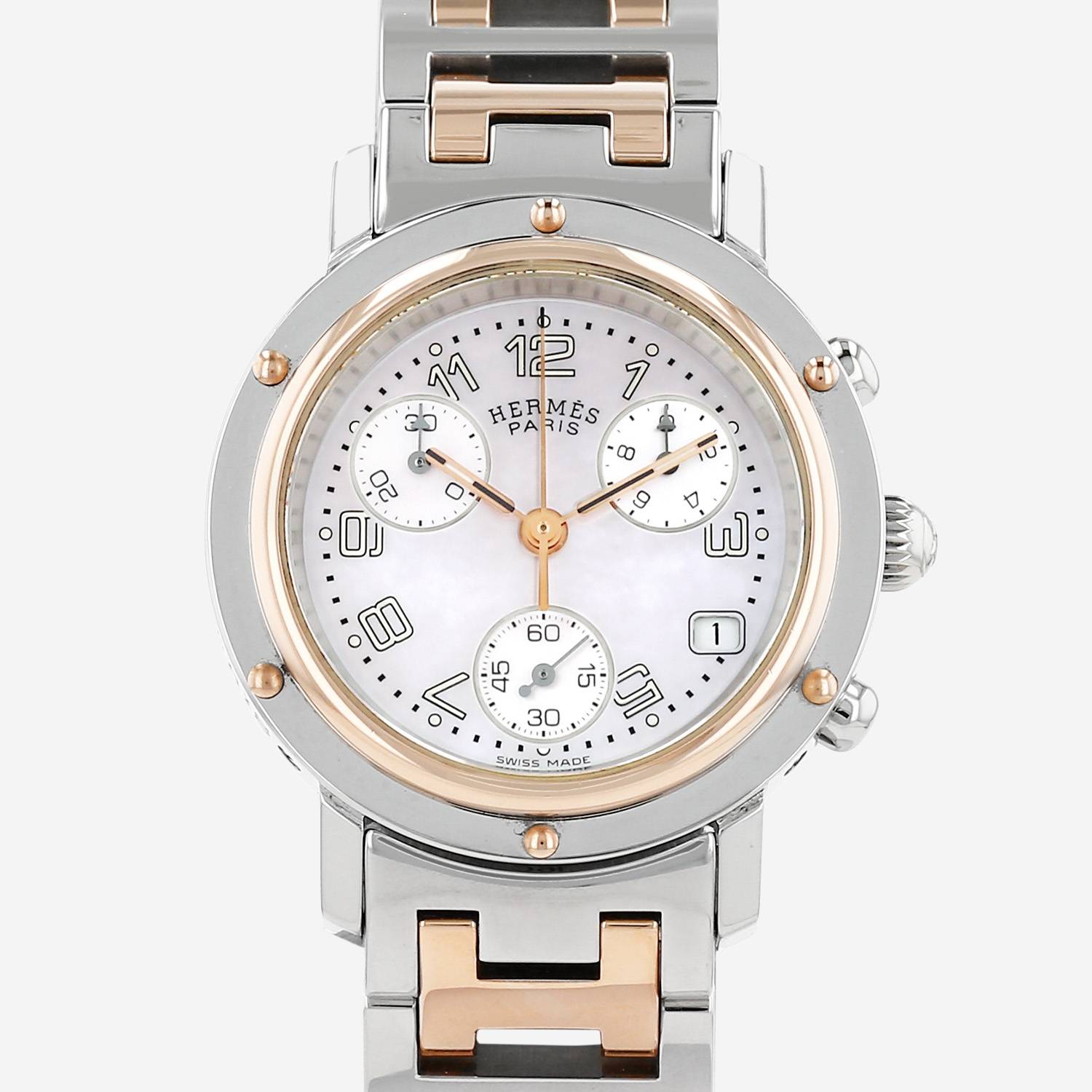 Hermès Clipper Chrono  in stainless steel and gold plated Ref: Hermès - CL1.321  Circa 2000