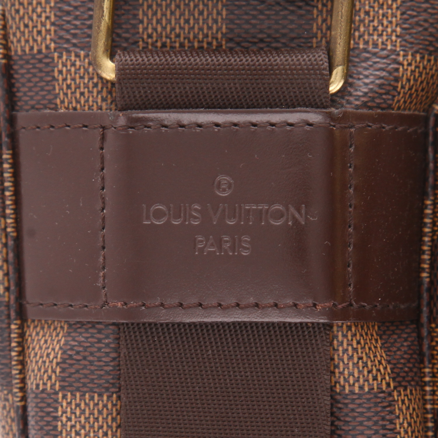 Sac bandoulière Louis Vuitton  Messenger en toile damier ébène et cuir marron - Detail D2