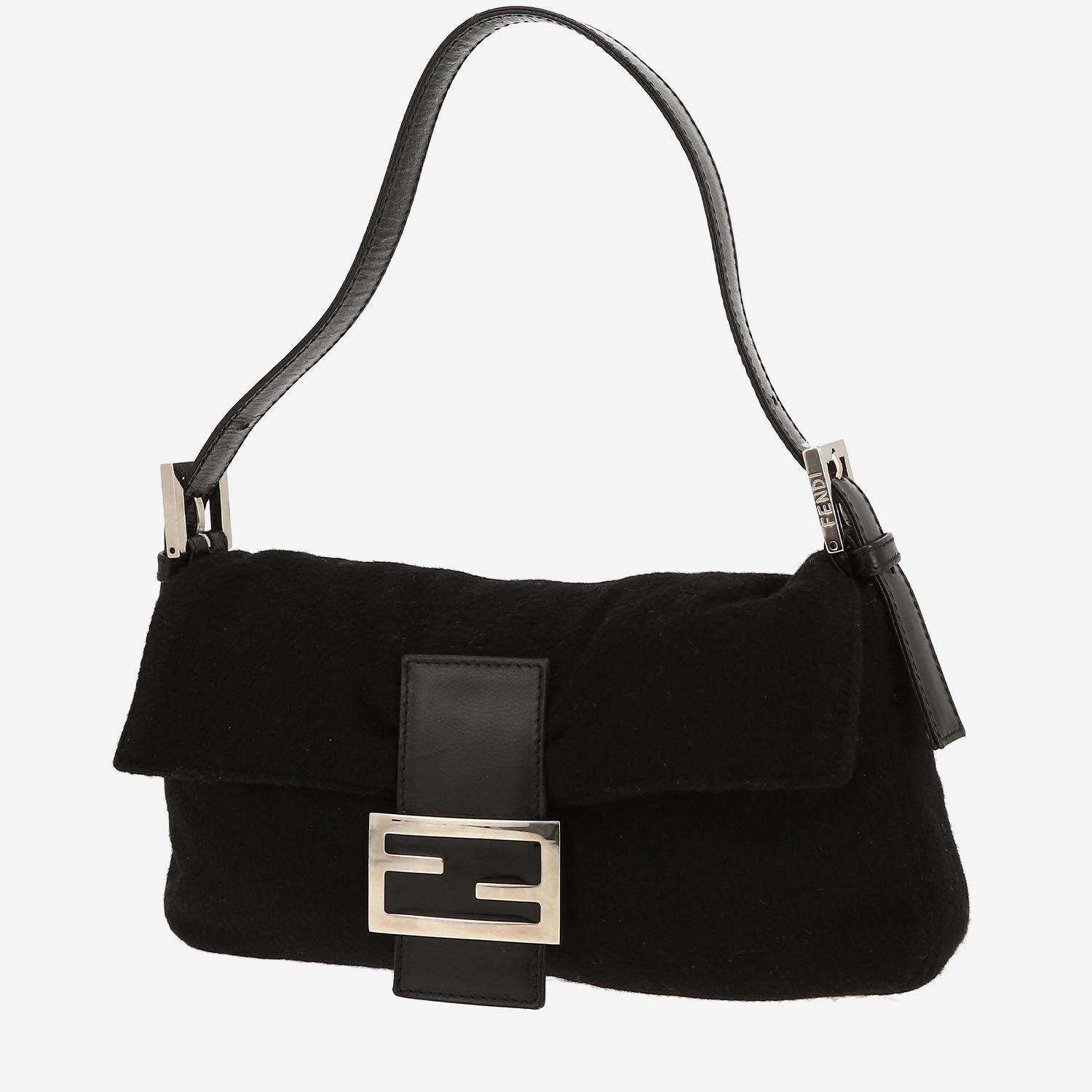 Fendi  Baguette handbag  in black whool  and black leather