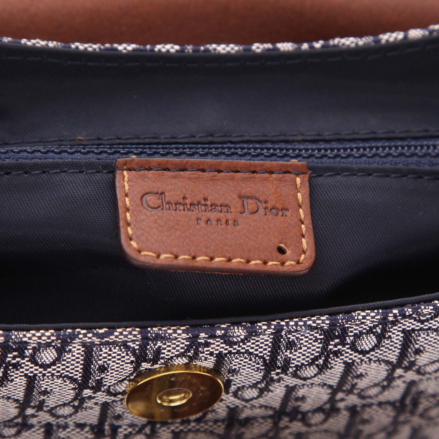 Borsa Dior  Colombus in pelle marrone e tessuto a monogramma Oblique blu marino - Detail D2