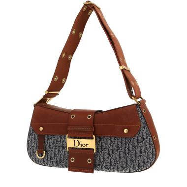 Dior  Colombus handbag  in brown leather  and navy blue monogram canvas Oblique