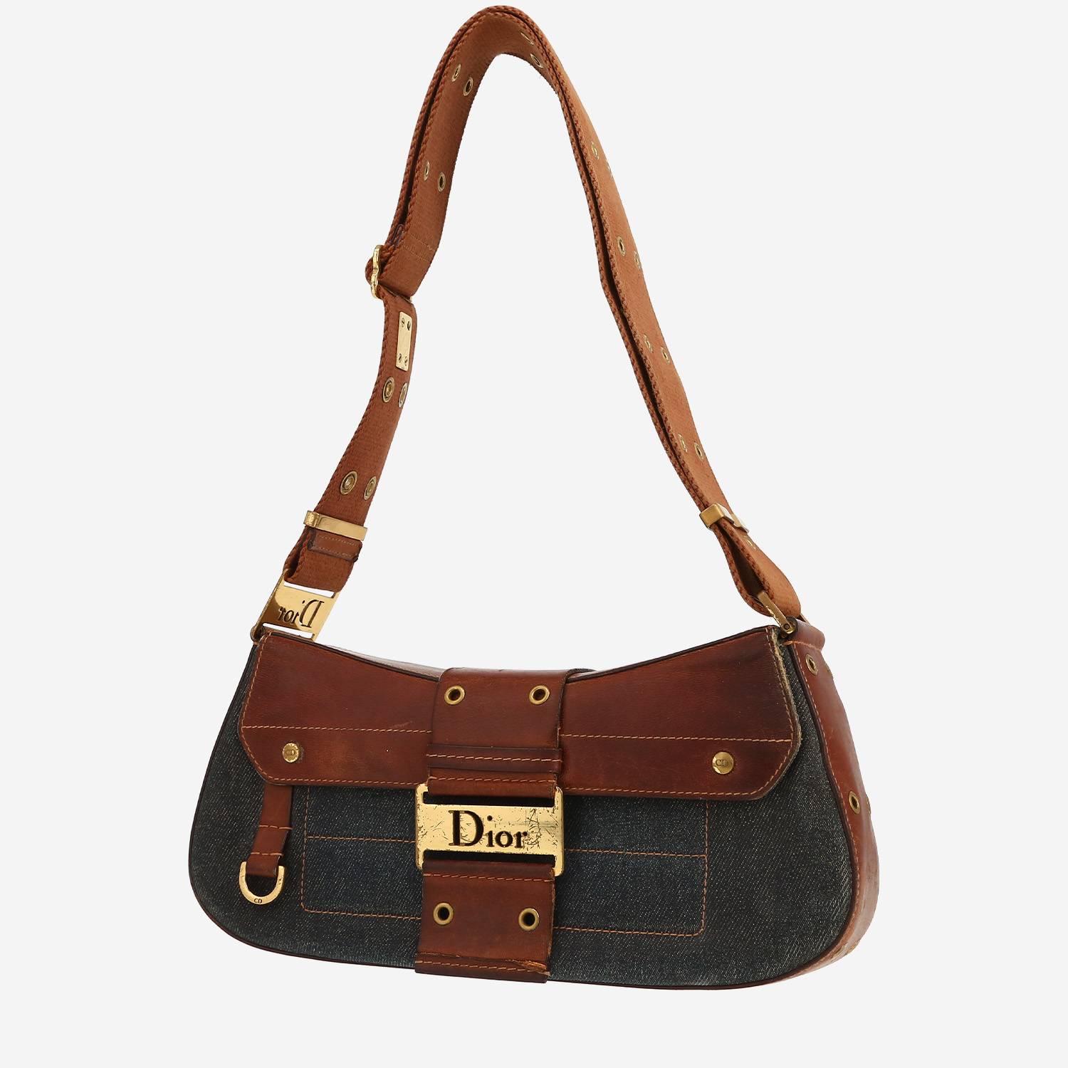 Dior  Colombus handbag  in brown leather  and blue denim canvas