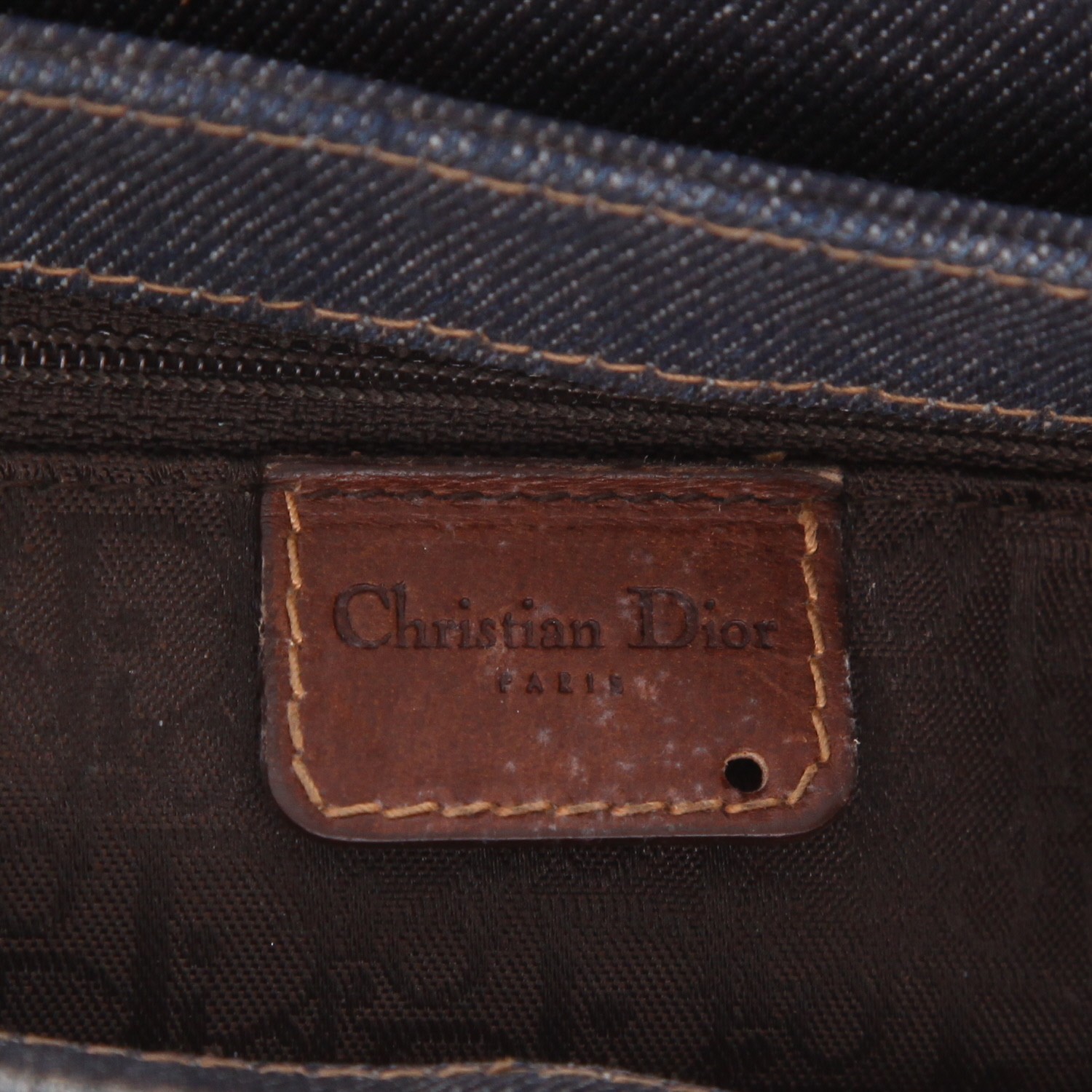 Borsa Dior  Colombus in pelle marrone e tela denim blu - Detail D2