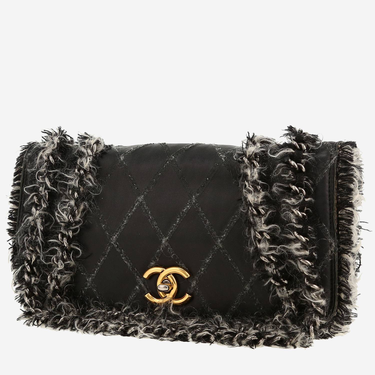 Borsa a tracolla Chanel  Mademoiselle in pelle trapuntata nera e jersey bicolore