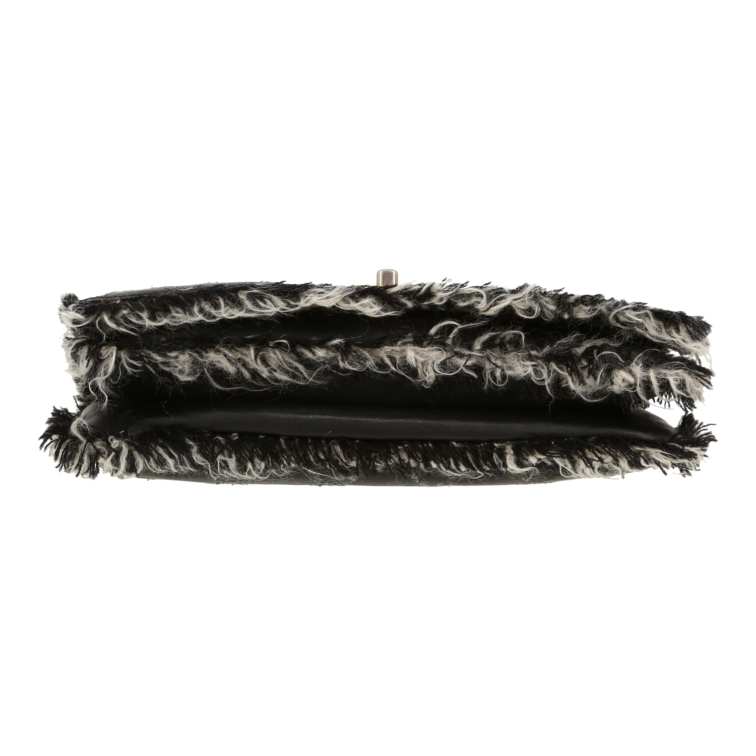 Chanel  Mademoiselle shoulder bag  in black quilted leather  and bicolor jersey - Detail D1