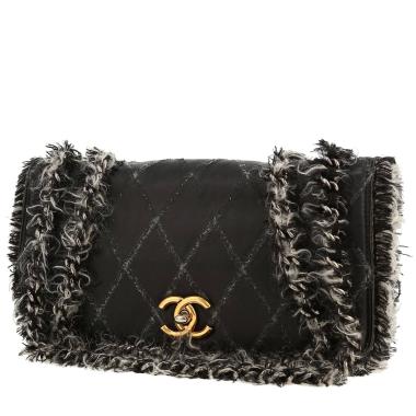 Sac bandoulière Chanel  Mademoiselle en cuir matelassé noir et jersey bicolore