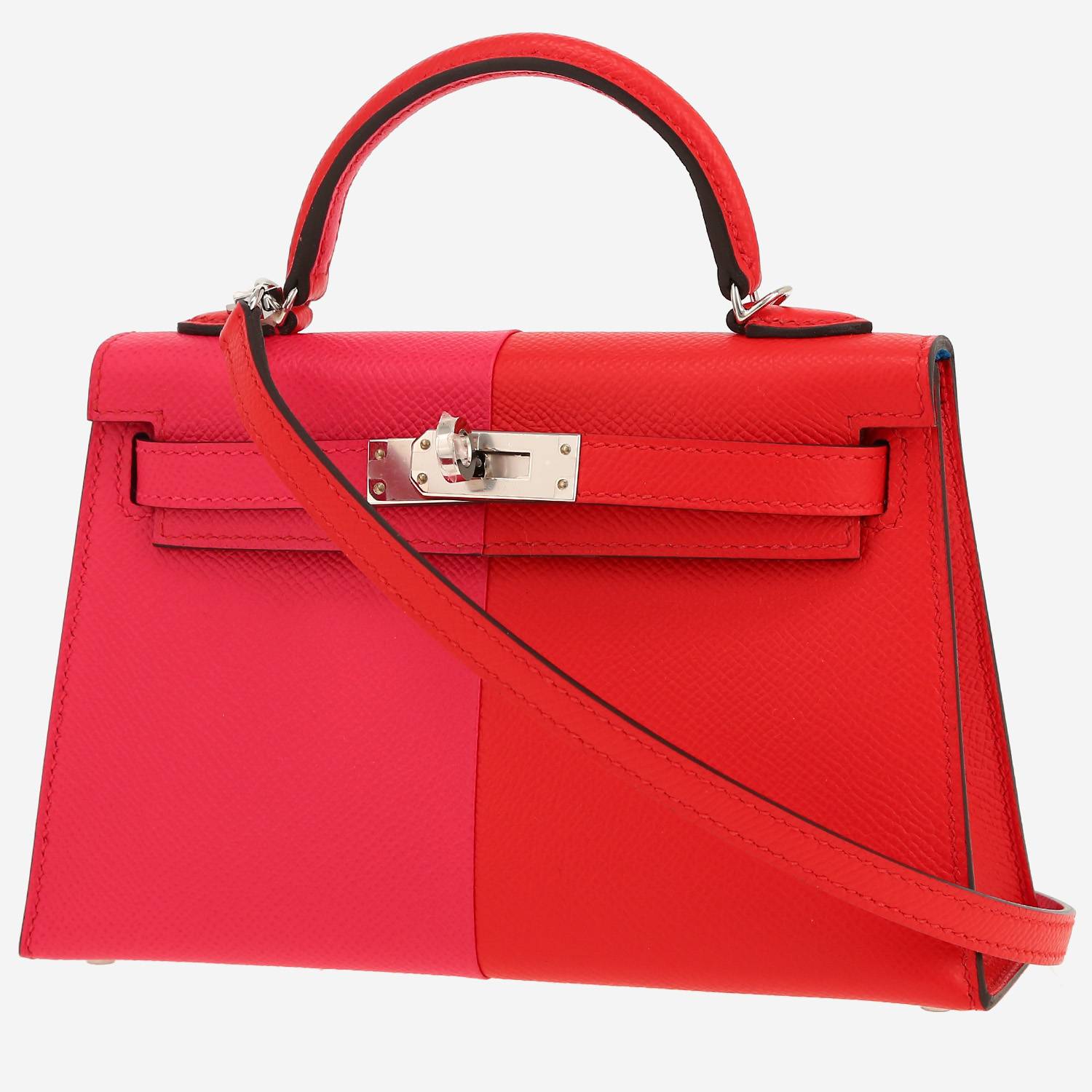 Sac à main Hermès  Kelly 20 cm Casaque en cuir epsom Rose extrême et Rouge de Coeur