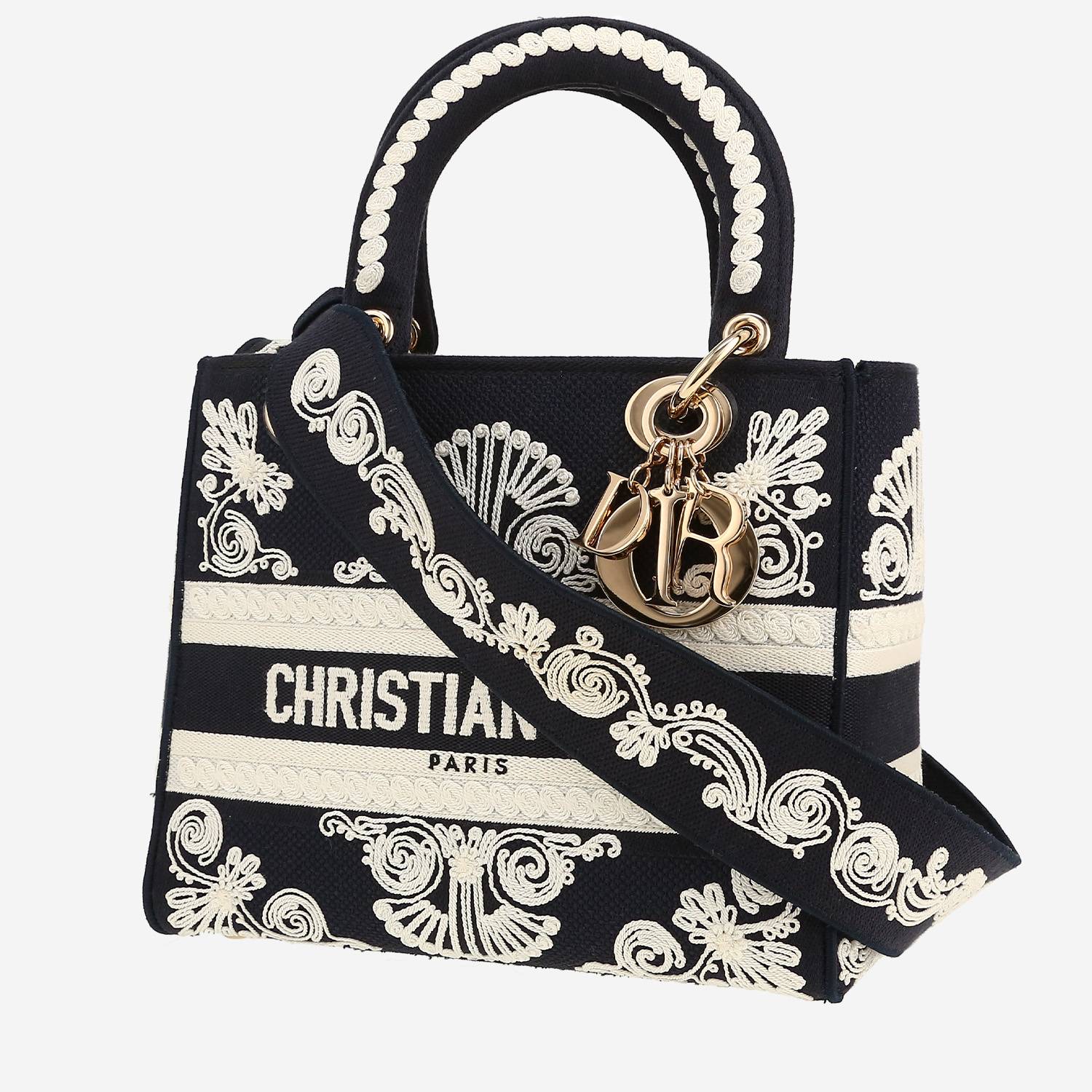 Dior  Lady Dior handbag  in navy blue and white canvas