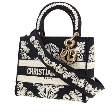 Borsa Dior  Lady Dior in tela blu marino e bianca
