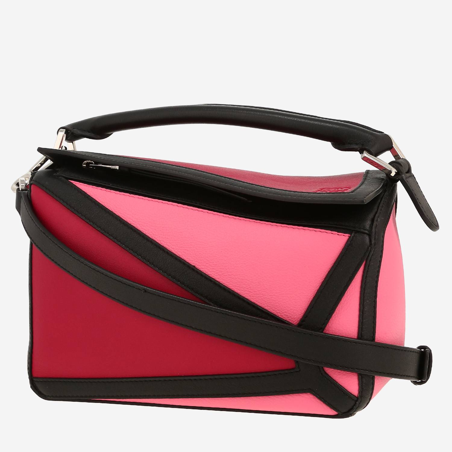 Loewe  Puzzle  handbag  in black, pink and fuchsia tricolor  leather