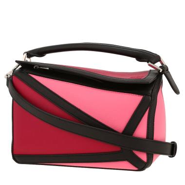 Loewe  Puzzle  handbag  in black, pink and fuchsia tricolor  leather