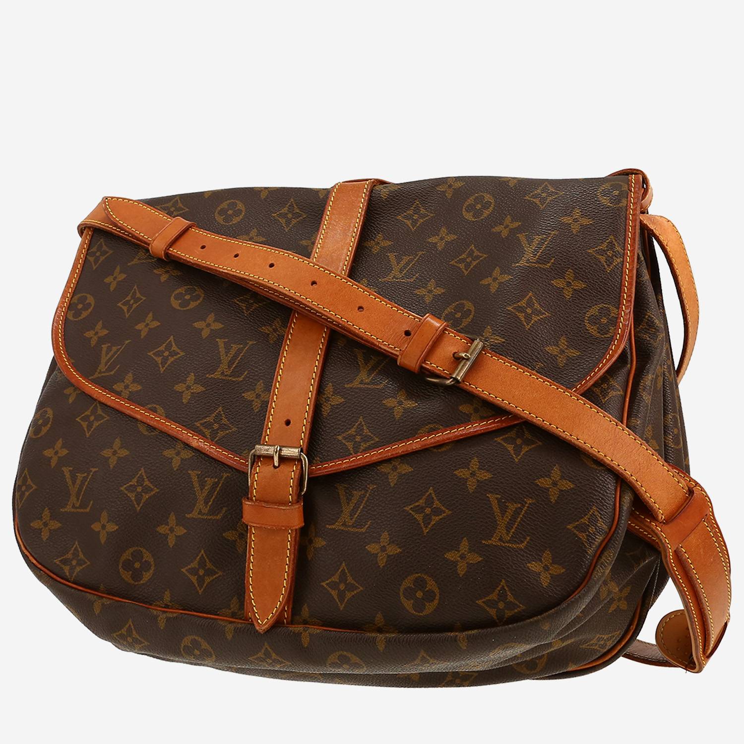 Louis Vuitton  Saumur large model  shoulder bag  in brown monogram canvas  and natural leather
