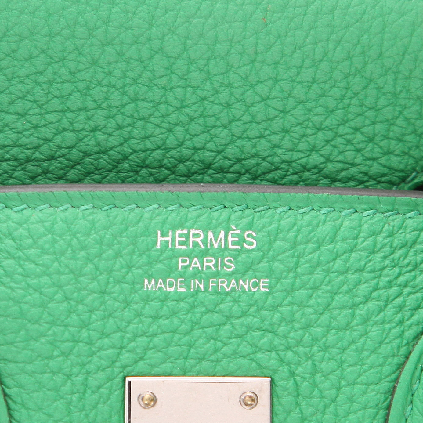 Sac à main Hermès  Birkin 25 cm en cuir togo vert Bamboo - Detail D2