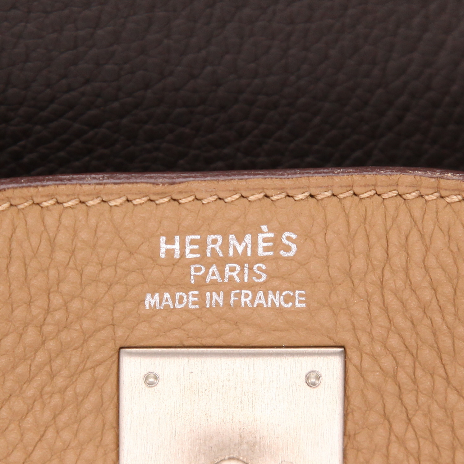 Borsa Hermès  Kelly 35 cm in pelle togo marrone e beige - Detail D2