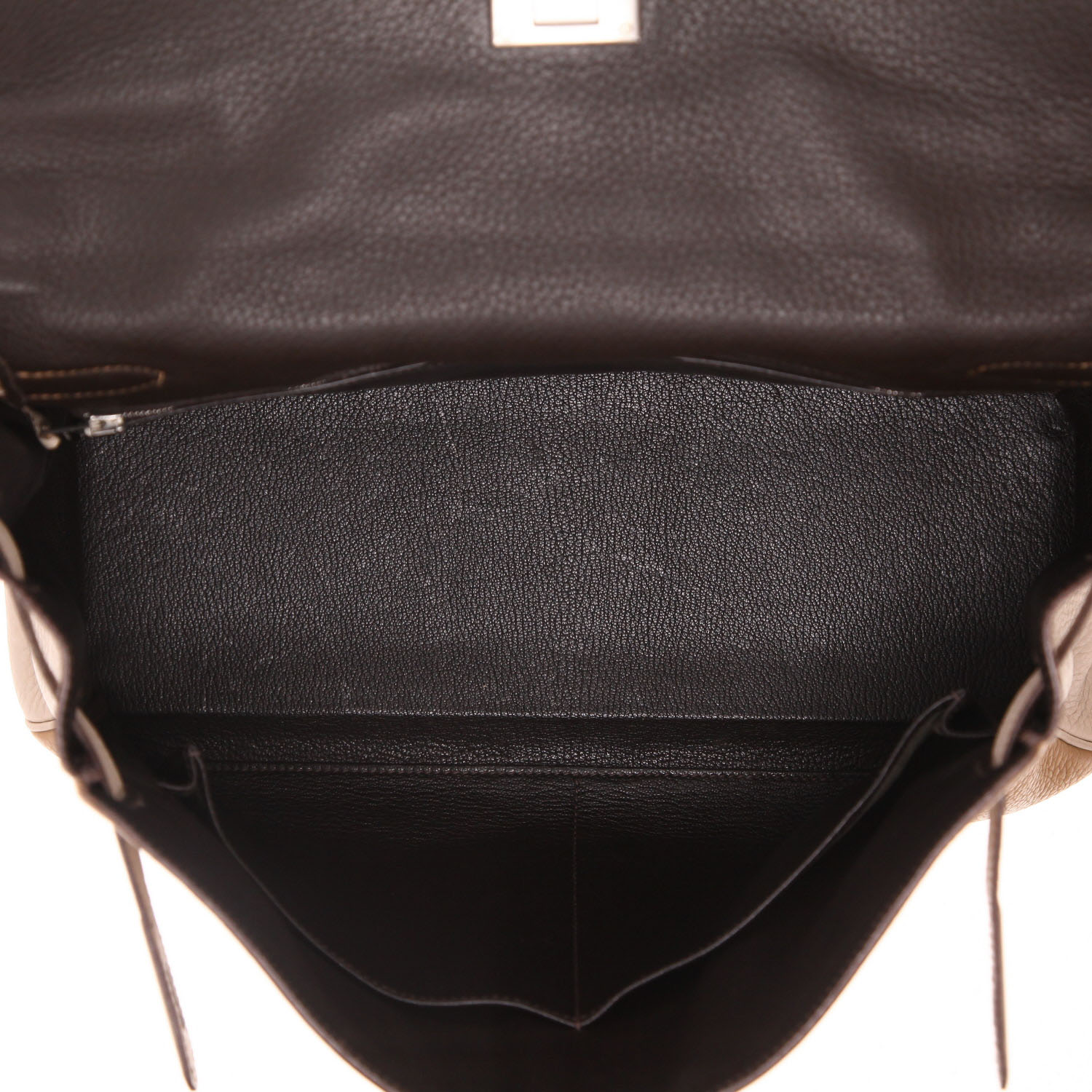 Hermès  Kelly 35 cm handbag  in brown and beige togo leather - Detail D3