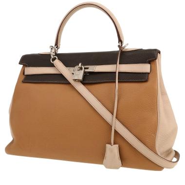 Borsa Hermès  Kelly 35 cm in pelle togo marrone e beige