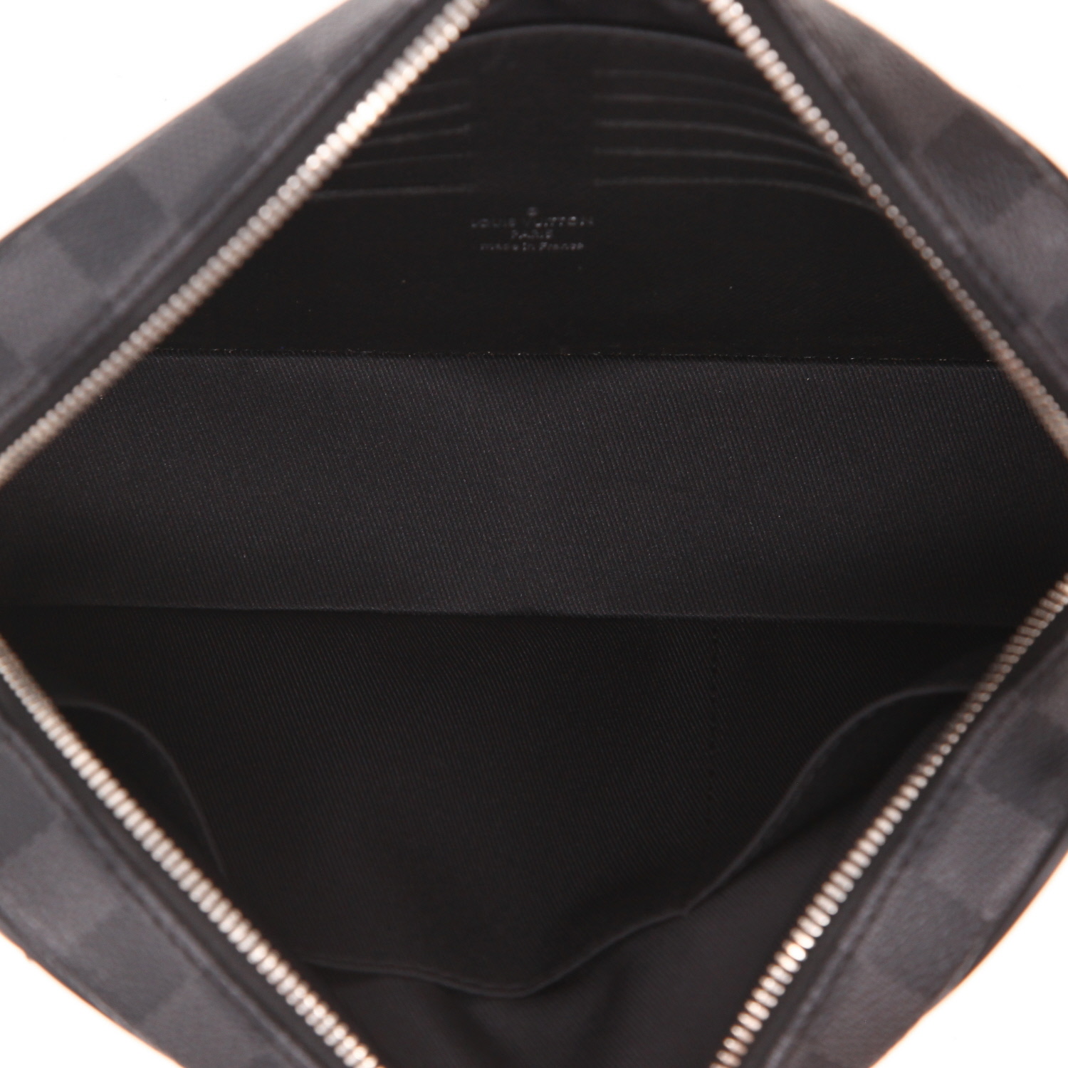 Louis Vuitton   pouch  in grey Graphite damier canvas  and black leather - Detail D3