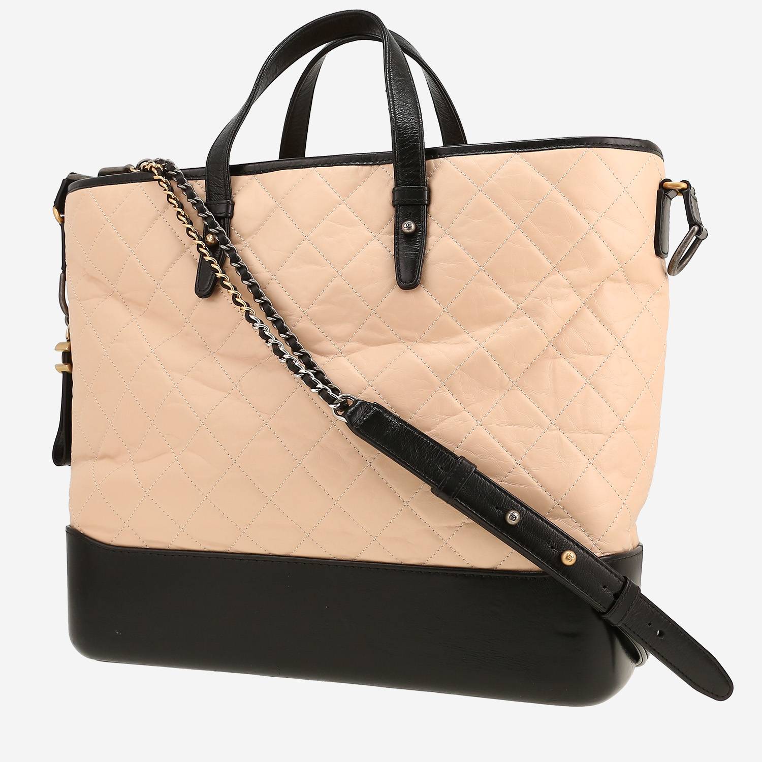 Chanel  Gabrielle  handbag  in beige quilted leather  and black leather