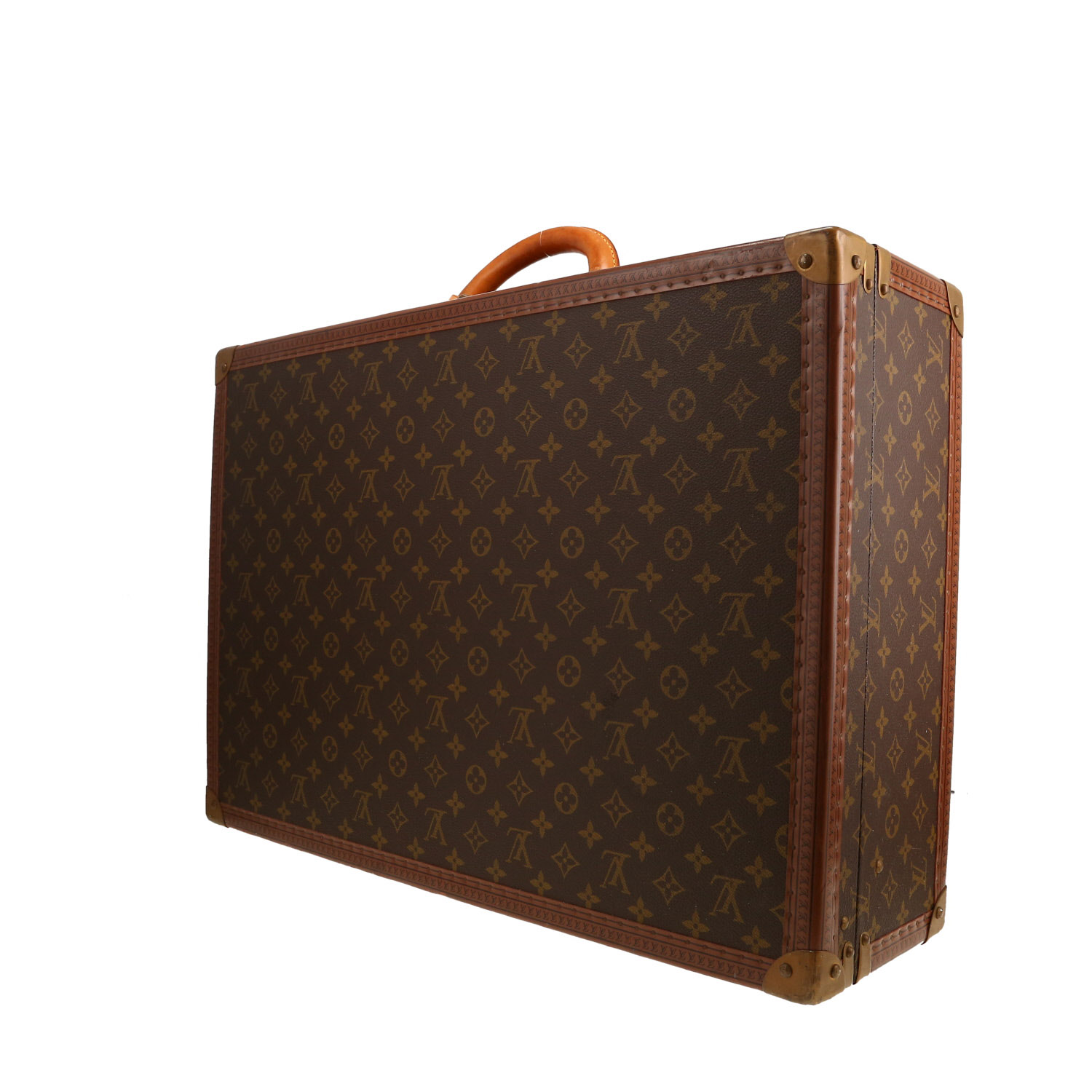 Valise Louis Vuitton Alzer 60 en toile monogram marron et cuir naturel - Detail D6