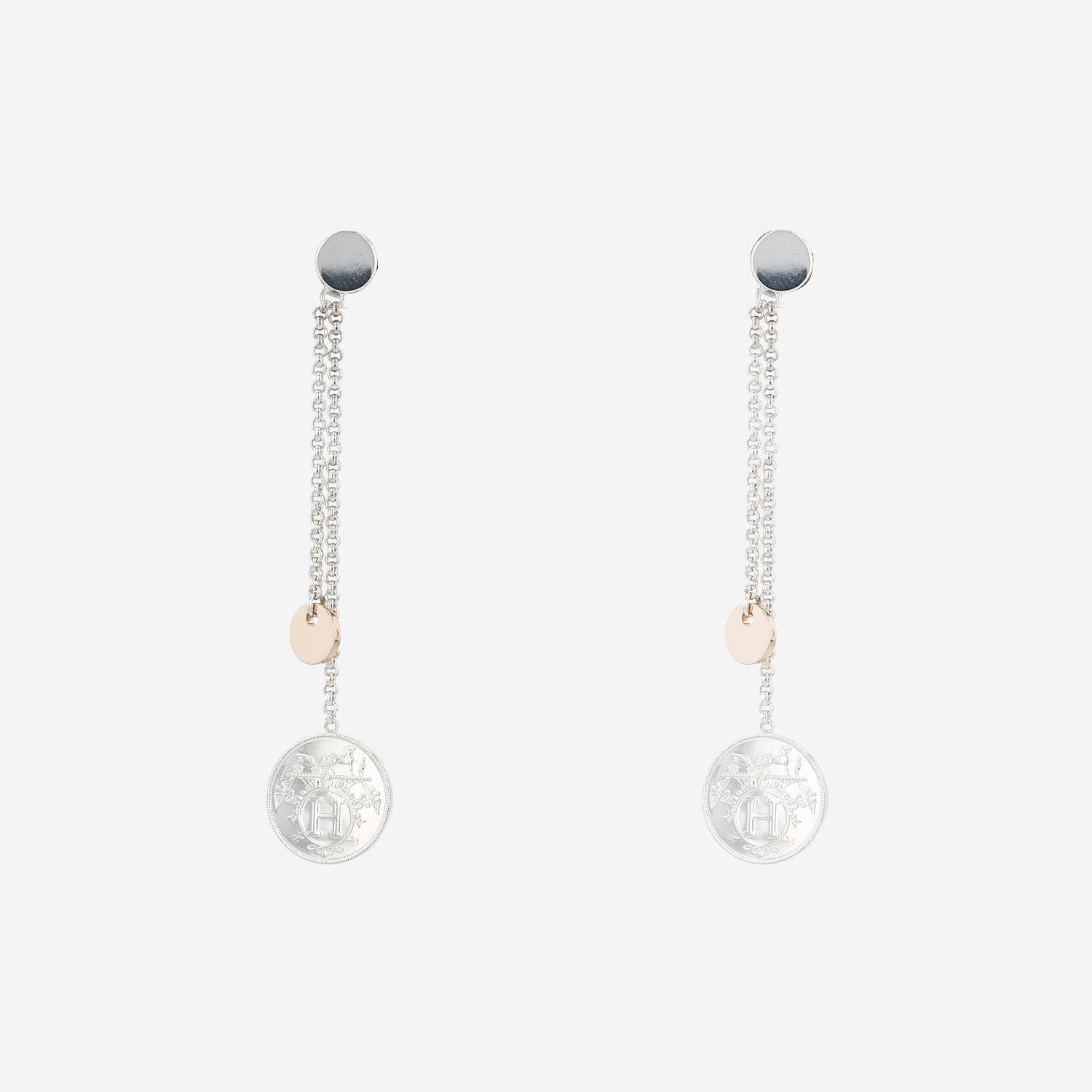 Hermès Ex Libris pendants earrings in silver and pink gold