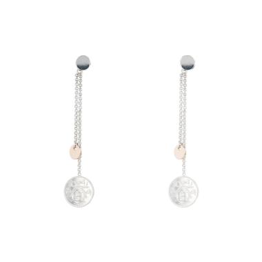 Pendientes colgantes Hermès Ex Libris de plata y oro rosa