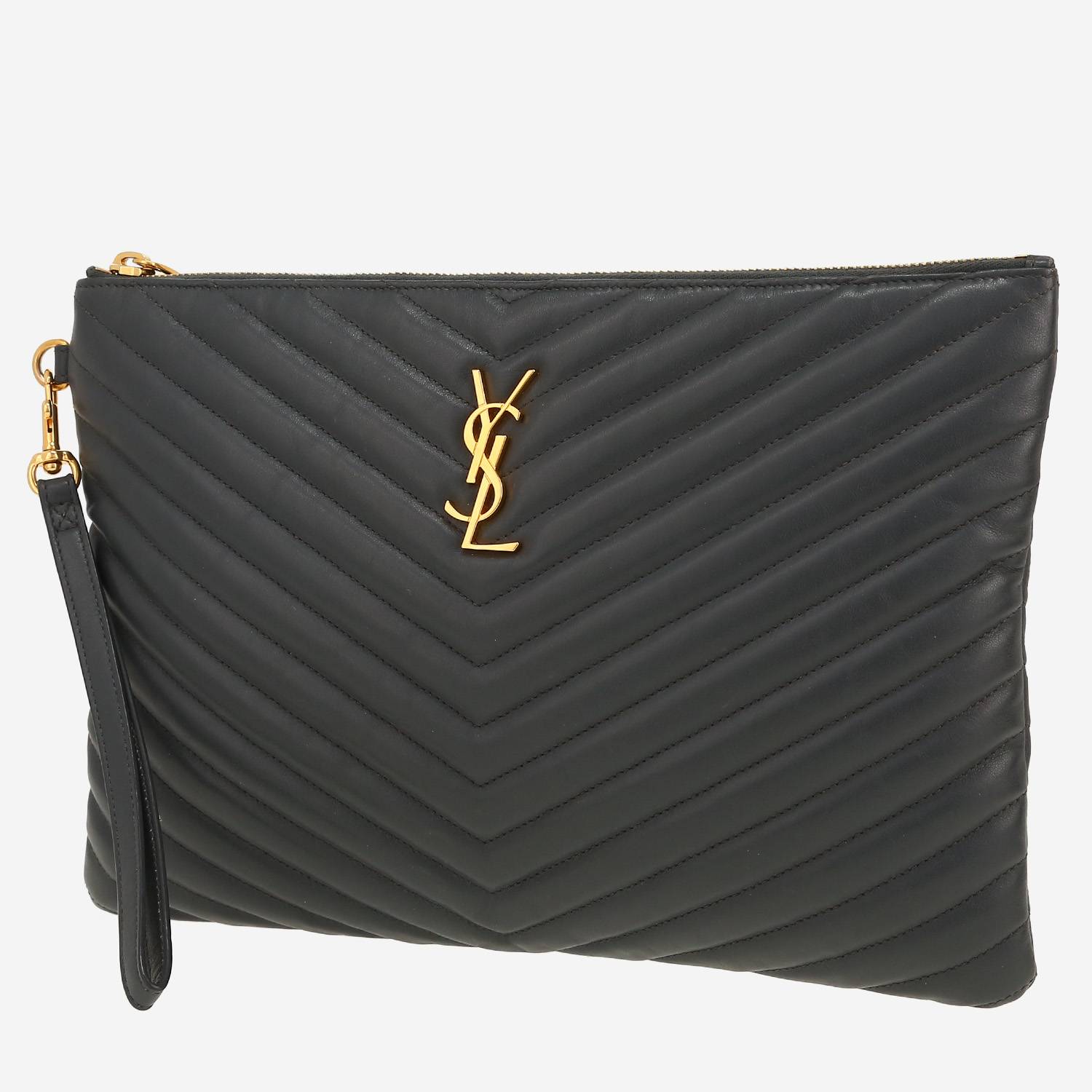Saint Laurent   pouch  in grey chevron quilted leather