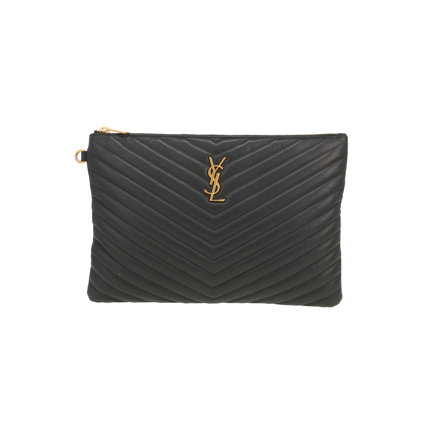 Pochette Saint Laurent   en cuir matelassé chevrons gris - Detail D4