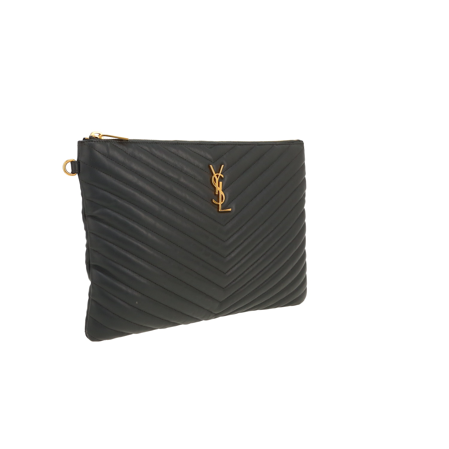 Pochette Saint Laurent   en cuir matelassé chevrons gris - Detail D5
