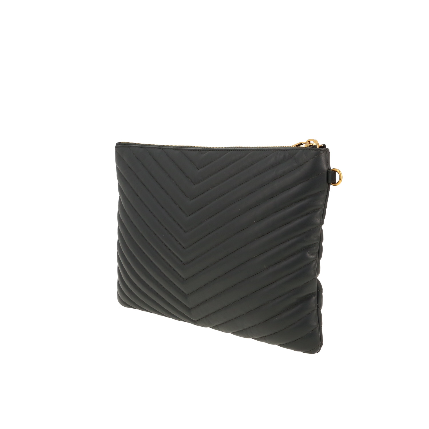 Bolsito de mano Saint Laurent   en cuero acolchado con motivos de espigas gris - Detail D6