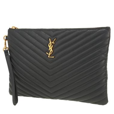 Pochette Saint Laurent   en cuir matelassé chevrons gris