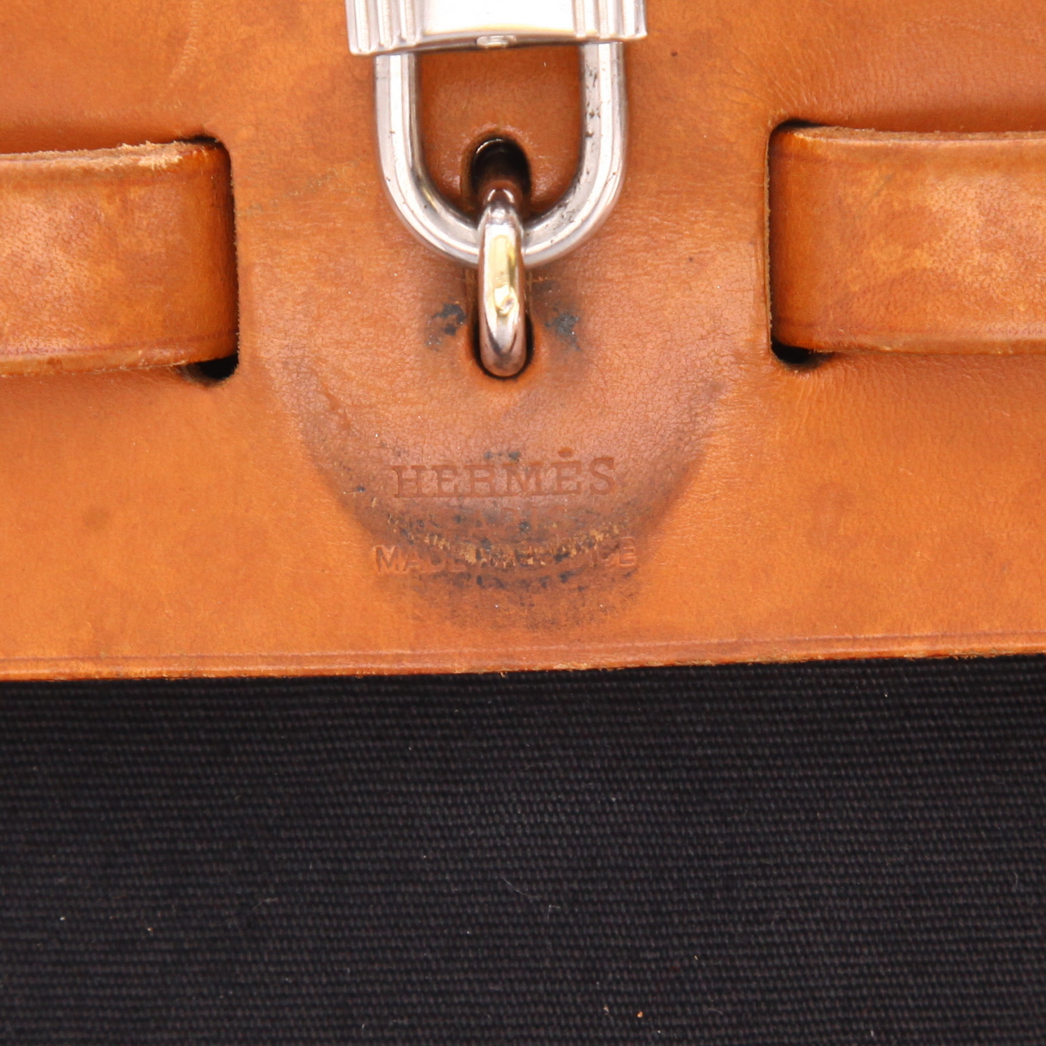 Sac à main Hermès  Herbag en toile noire et vache Hunter - Detail D2