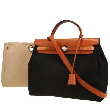 Hermès  Herbag handbag  in black canvas  and Hunter cowhide