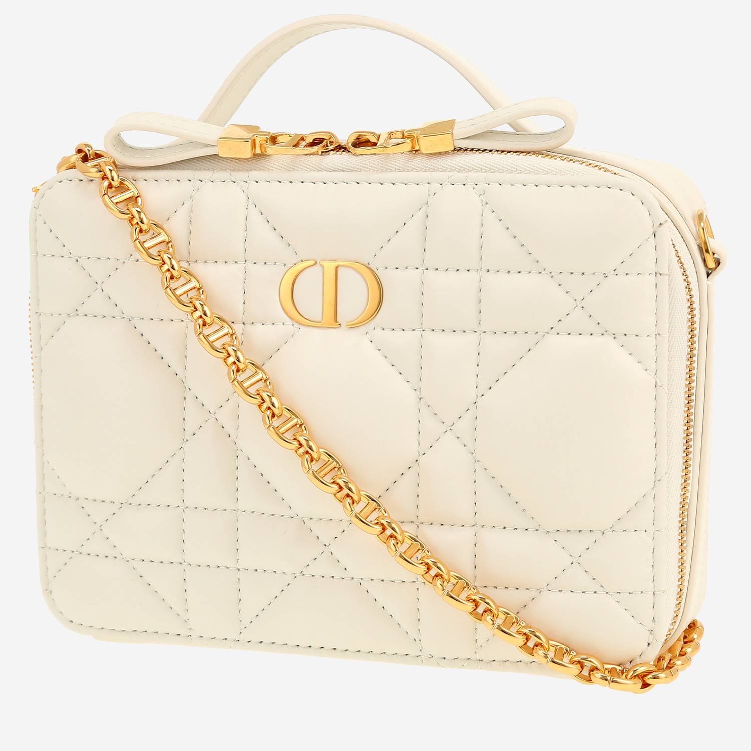 Sac bandoulière Dior  Caro en cuir cannage blanc